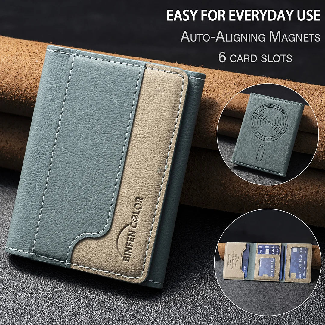 Suitable for IPhone 16 Three Fold Magnetic Wallet Card Holder, Magnetic Wallet Back Suction Universal Mobile Phone Card Bag