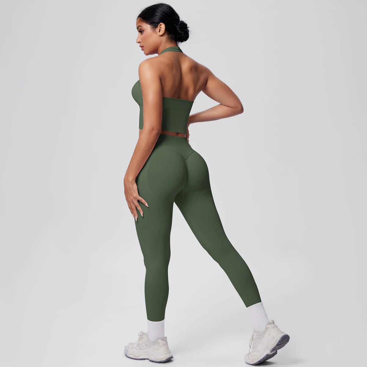 Rooftrellen 2PCS/set Women Gym Sports Yoga Set Breathable Shockproof Workout Top Backless Bra Push Up Fitness Pants Yoga Set