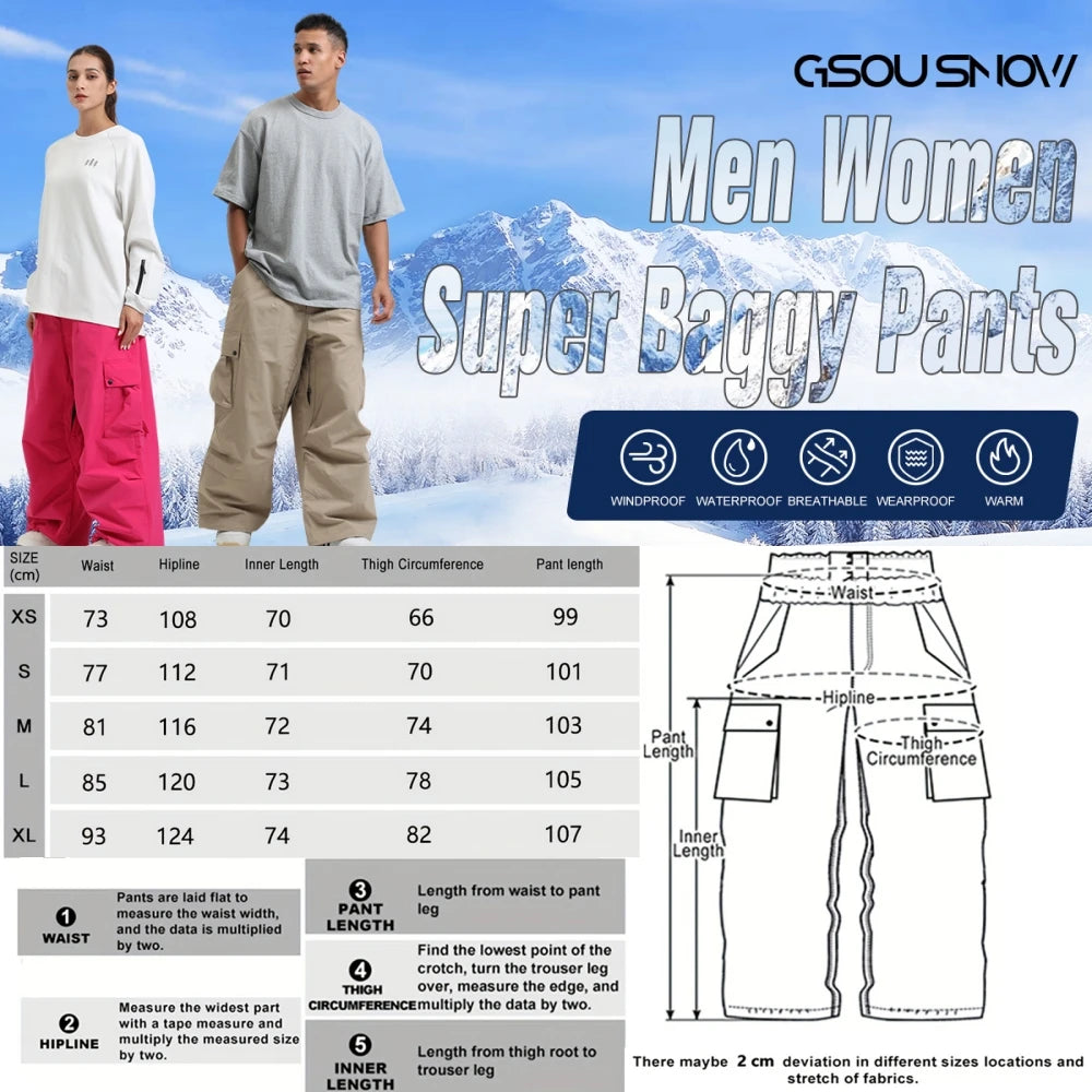 GSOU SNOW 2025 Loose Skiing Pants Snowboard Sport Trousers Outdoor Waterproof Windproof Ski Wear Winter Warm Female Ski Britches