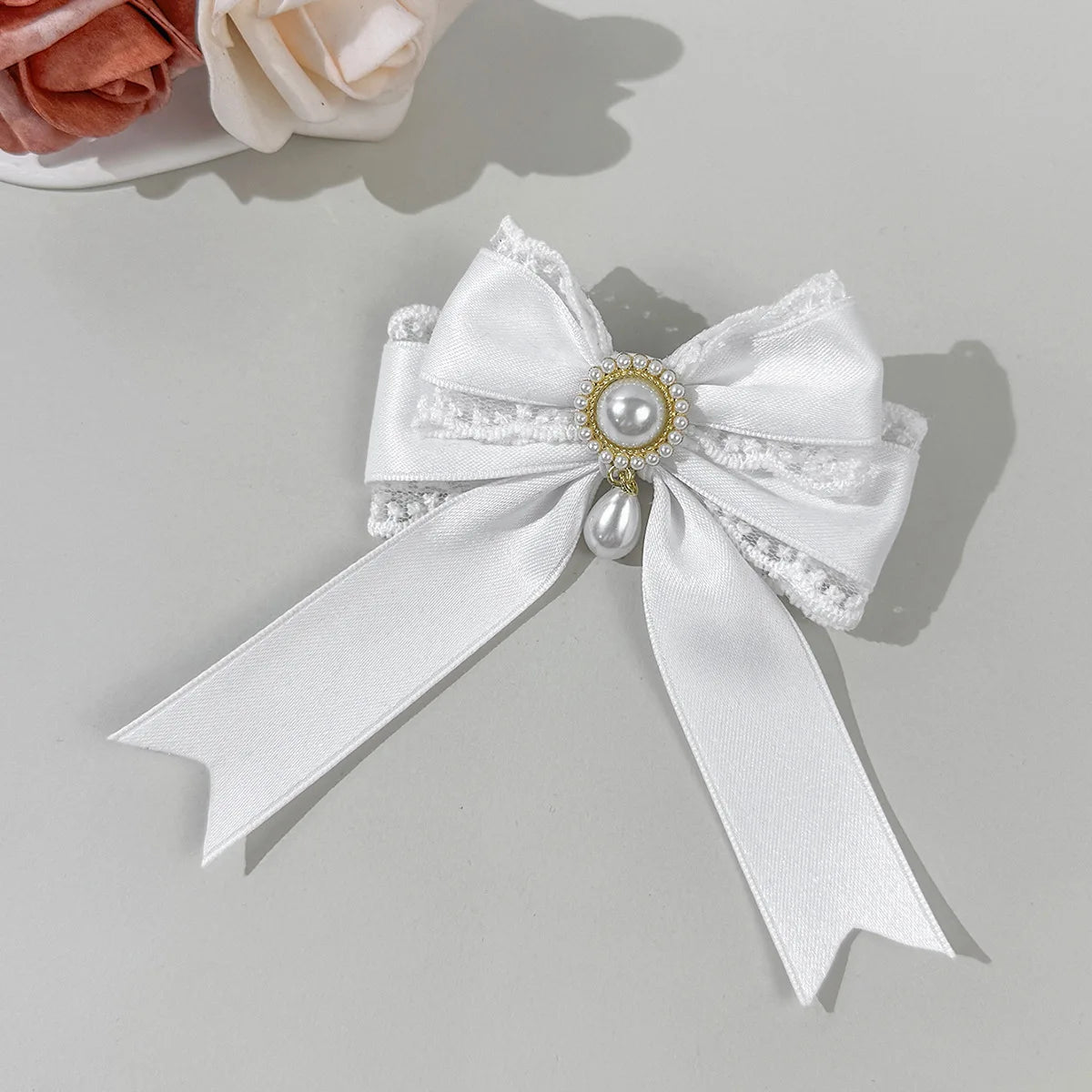 4pcs Pearl Lace Bow Hair Clip, Multi-color Satin Lolita Headpiece, Retro Sweet and Beautiful Style Hair Accessory