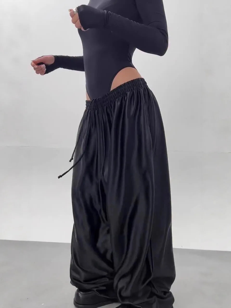 Women's Drawstring Wide Leg Pants Casual Floor-Length Trousers Spring Summer New Fashionable Comfortable Fit