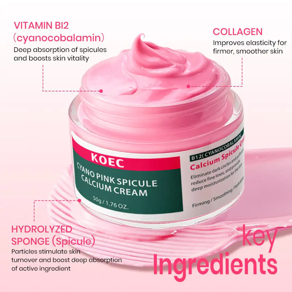 50g KOEC Pink Spicule Microneedling Calcium Eye Cream Firming Hydrating Eliminate Dark Circles Fine Lines Collagen Vitamin B12