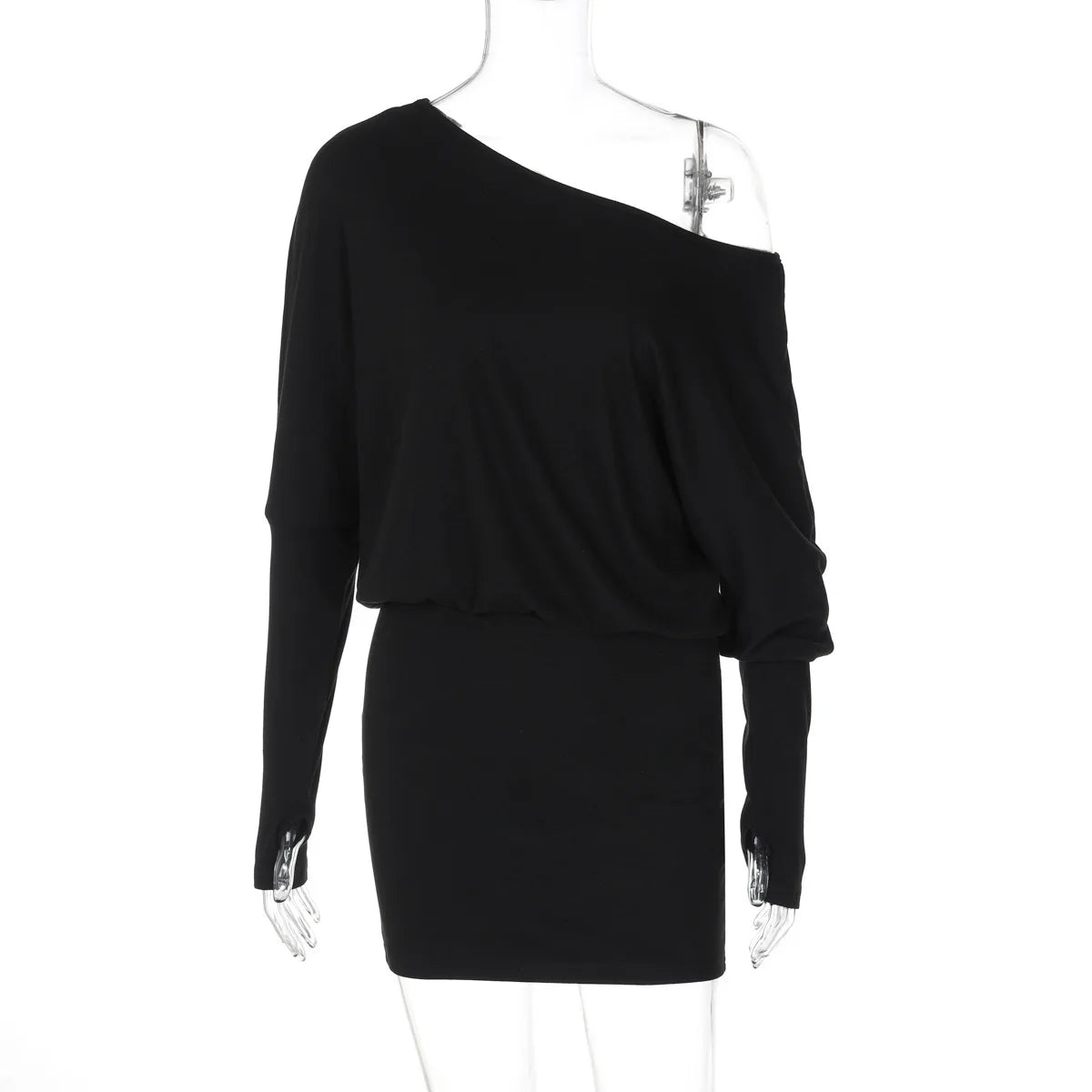 Women's Off-Shoulder Mini Dress Long Sleeve Oblique Neck Bodycon Sexy Short Fashion for Party Club Fall Winter