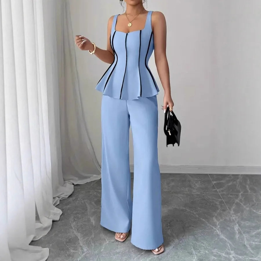 2026 Solid Color Elegant Two-piece Set Sexy Tube Top And Wide-leg Pants Outfit Vestidos Y2k Office Wedding Guest Business Casual