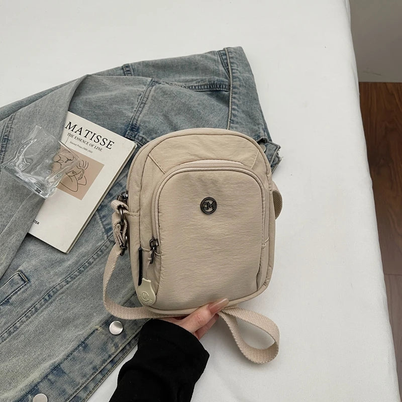 Waterproof Nylon Mobile Phone Bag Portable  Three-Layer Coin Purse Crossbody Bag for Youth Casual Simple Style Functional...