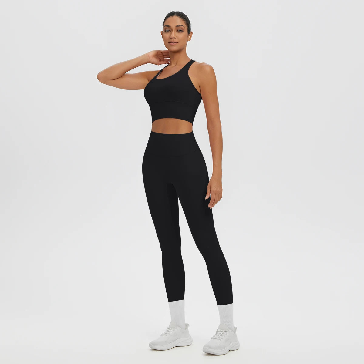 2PCS/set Gym Sports Yoga Suit for Women's Solid Color High Stretch Quick Drying Legging Yoga Pants Gather I-shaped Vest Yoga Set