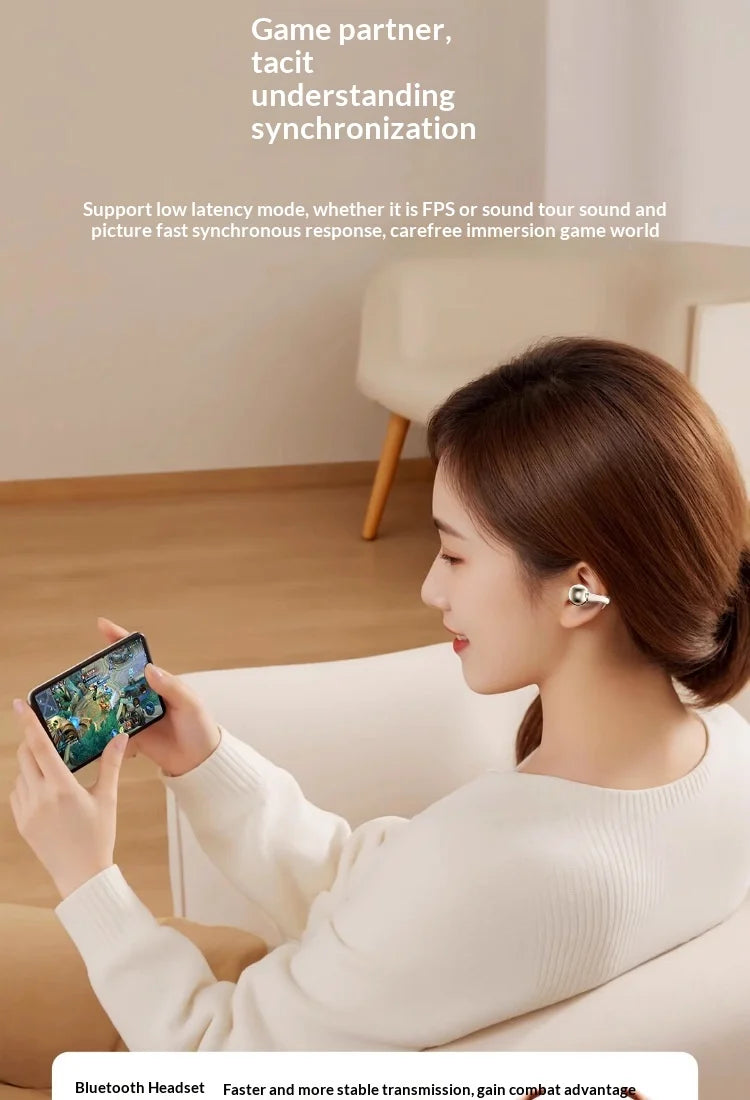 Portable Clip-on Earphones Wireless Bluetooth 5.3 Earbuds Hi-Fi Sound Super Long Battery Life Digital Display Noise Reduction