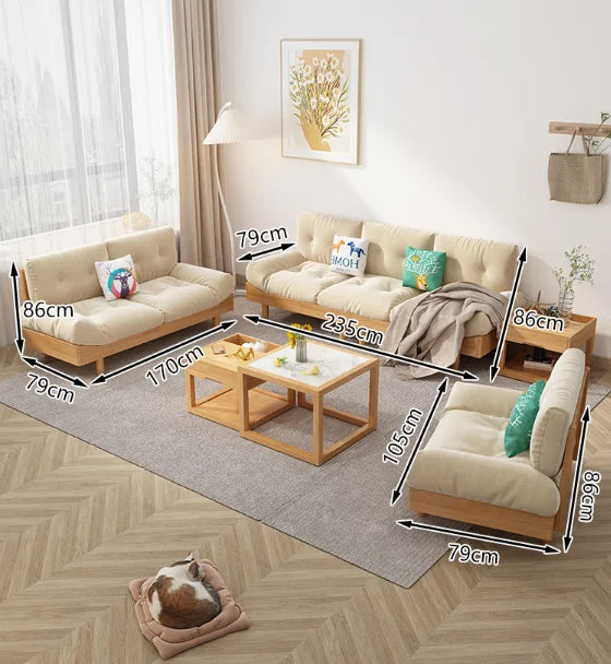 Cloud sofa for small living room cream color pure solid wood Nordic style 2 seat 3 seat sofa for 2026 new model