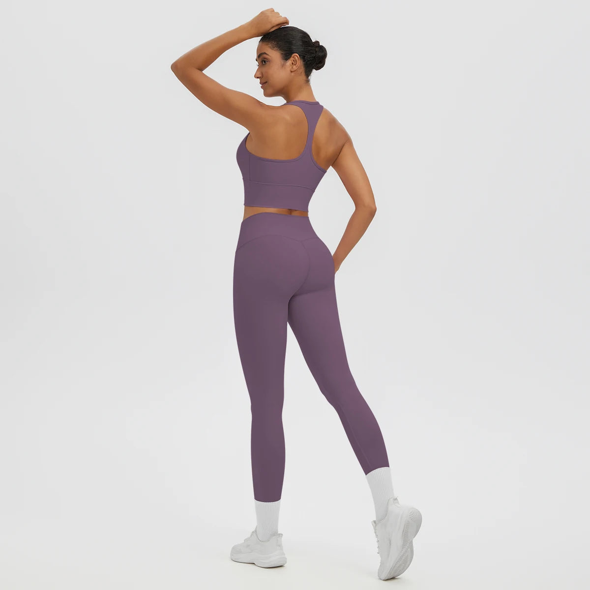 2PCS/set Gym Sports Yoga Suit for Women's Solid Color High Stretch Quick Drying Legging Yoga Pants Gather I-shaped Vest Yoga Set