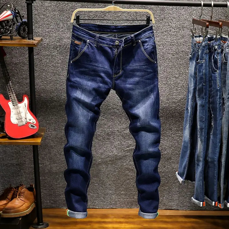 Elastic Fashion Jeans Men Ripped Vintage Slim Denim Pants Hip Hop Distressed Frayed Fashion Men's Clothing Pants