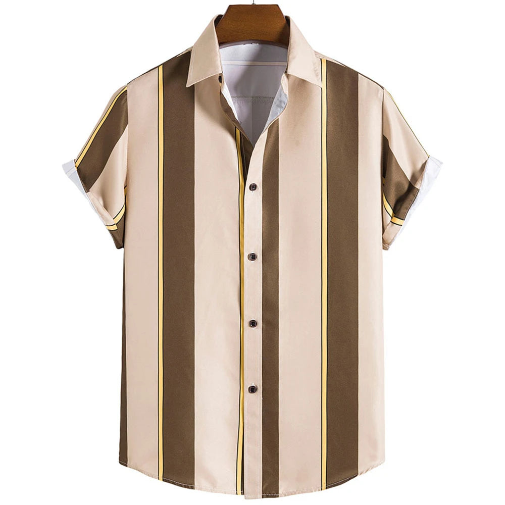Summer Fashion Striped 3D Print Men's Shirts Basic Graphicsbutton Short Sleeve Lapel Streetwear Hawaiian Blouse Shirts for Men