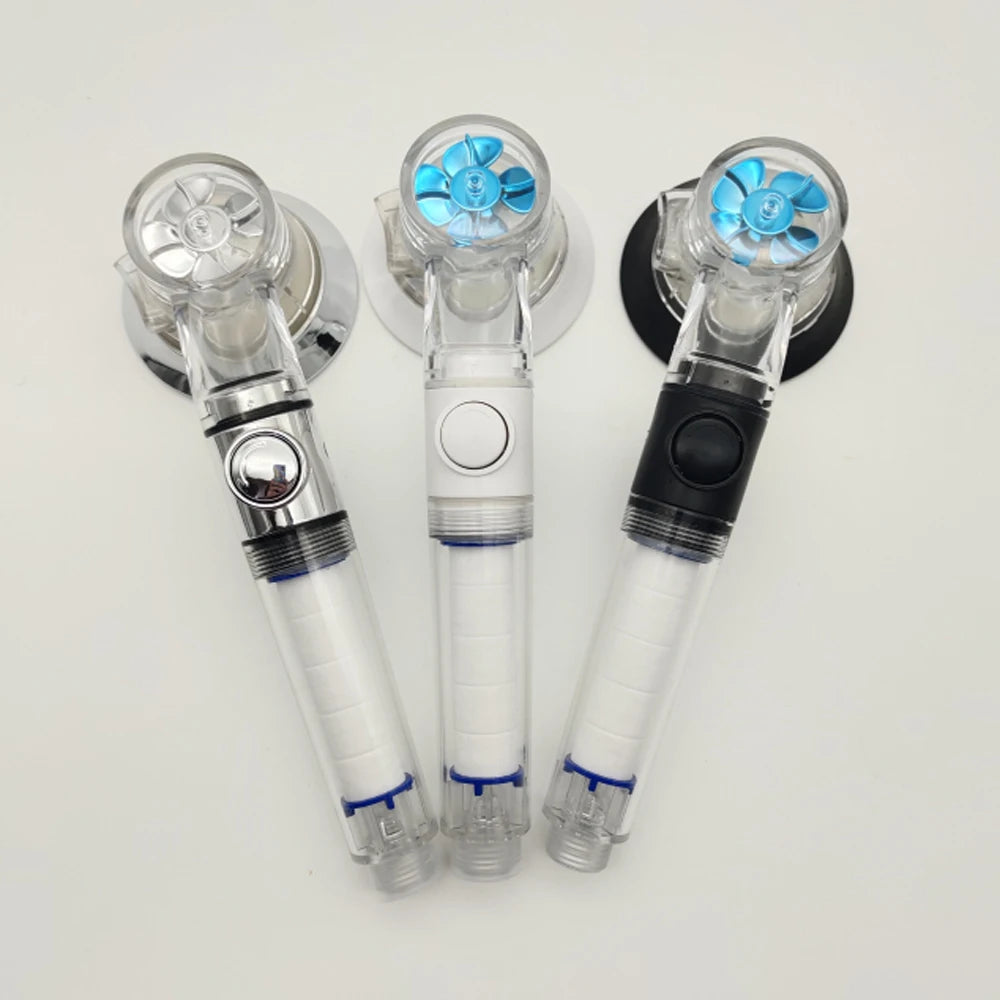 Propeller Pressurized Shower Head High Pressure With Stop Button Filter Water Saving Rainfall Showerhead Bathroom Accessories