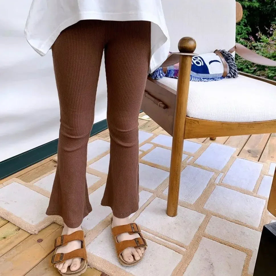 Kids Girls Flare Leggings 2024 New Arrival Children Slim Fit Pants Baby Girls Spring Summer Cotton Leggings Gray Black Trousers