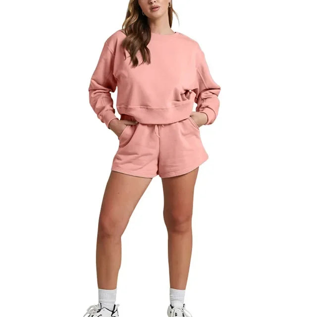 shorts sets women 2 piece outfits Womens Self Cultivation Long Sleeve Casual Hooded Sweatshirt Two Piece костюм женский летний