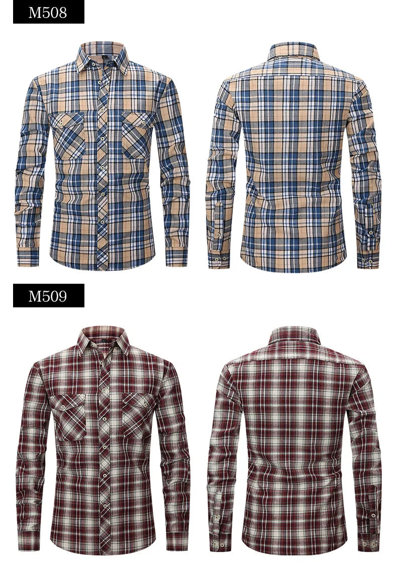 Men's long sleeve shirt ground wool plaid comfortable casual spring summer autumn high quality slim-fit free ironing fast