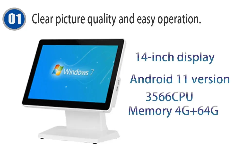 14 Inch All in One POS Cash Register Dual Screen Pos Syste for Coffee Shop Superarket Support Restaurant Run Any Software