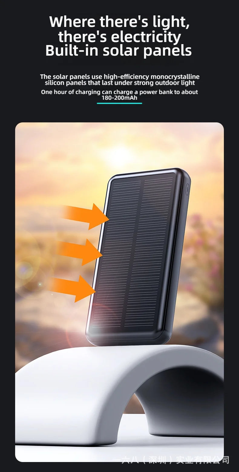 30000mAh Solar Power Bank Super Fast Charging Compact Portable Built-in 4 Cable High Capacity External Battery with Led Light