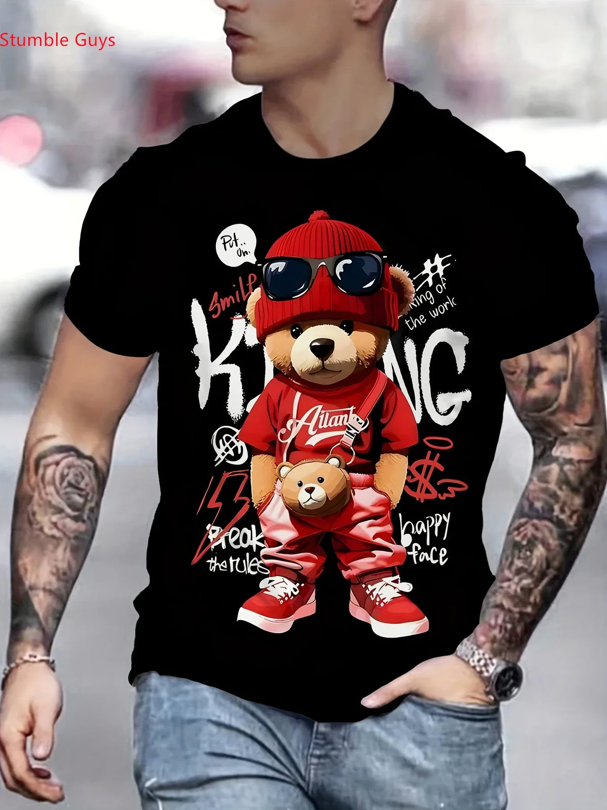 Summer Trendy Casual Men's Tee Quick Dry Breathable Printed Short Sleeve Jersey Fashion Athletic Street Sportswear Tops