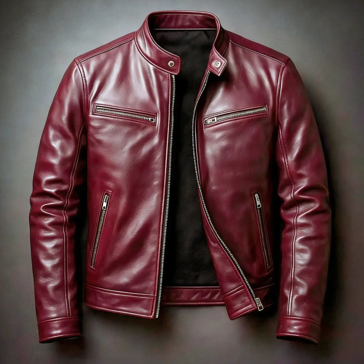 Mens Locomotive PU Leather Coat Mens Stand Collar Outdoor Handsome Leather Jacket Slim Punk Pilot Jacket Korean Trendy Clothes