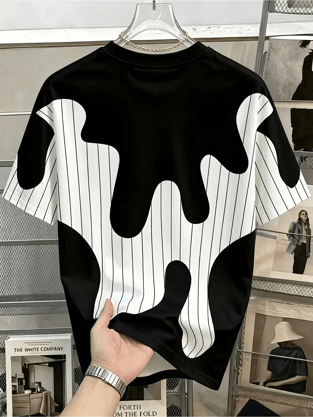 Men Mesh Sports T‑Shirt Abstract Patchwork Print O‑Neck Short Sleeve Loose Breathable Summer Casual Top