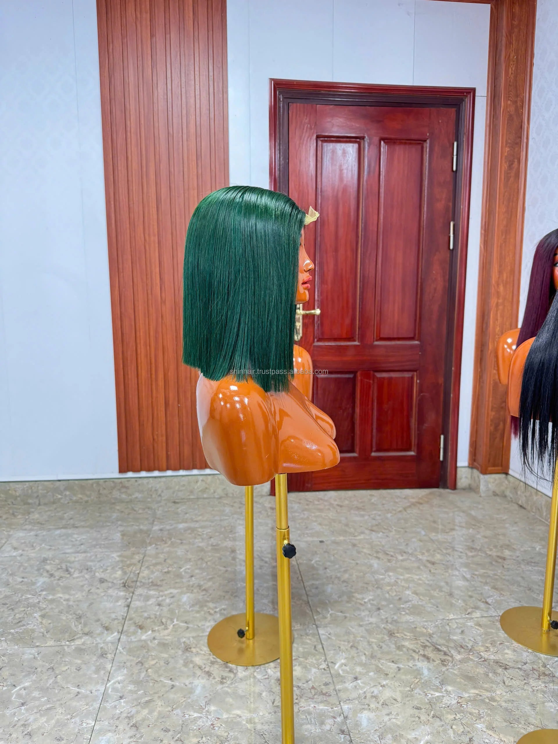 Green Color 2X6 HD Lace Glueless Wigs Human Hair Pre Plucked Wear and Go Double Drawn Raw Vietnamese Bone Straight Short Bob Wig