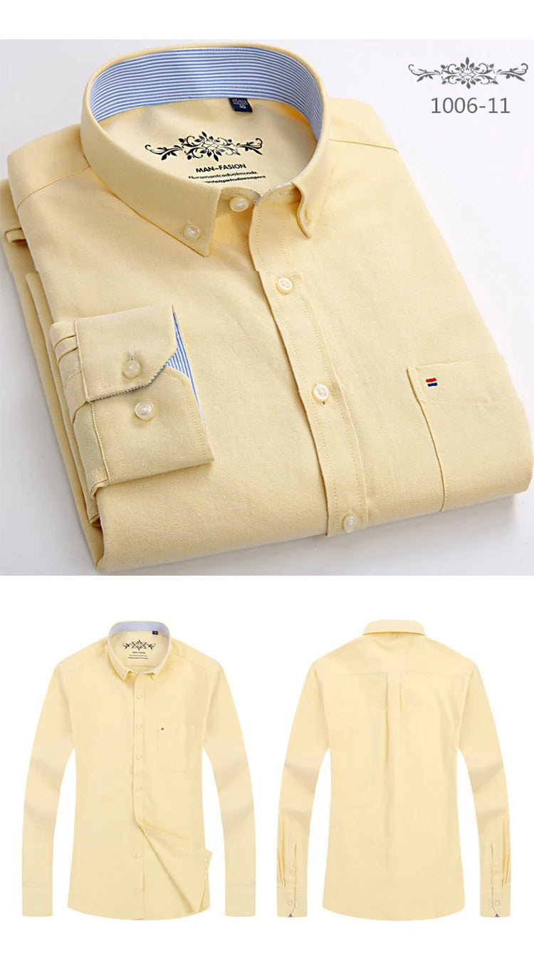 New Cotton Mens Striped Plaid Print Oxford Spinning Casual Long Sleeve Shirt Comfortable Collar Button Slim Male Business Shirts