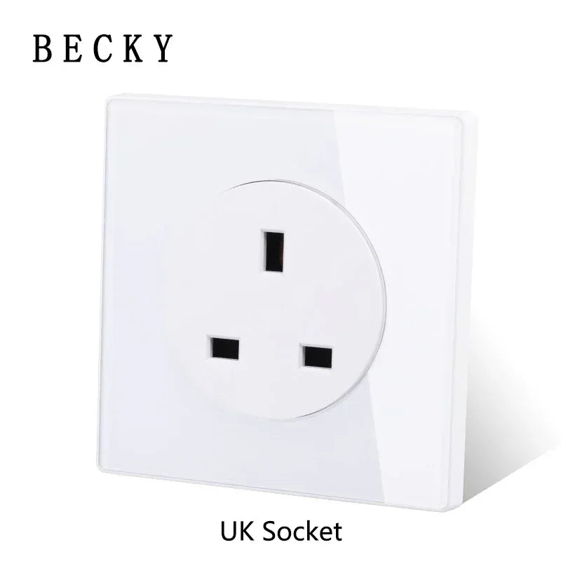 White Tempered Glass Work Driving Arm Wall Light Switch Led Indicator Light EU UK Standard 1/2/3/4gang Bedroom Usb Switch Socket