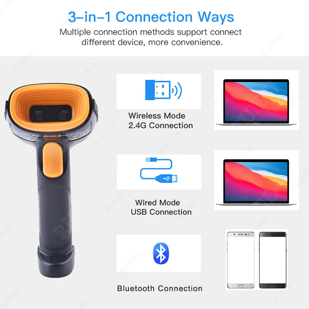 2D Wireless Barcode Scanner Bluetooth 2d Scanner Handheld QR Code Reader qr Wireless Bluetooth Scanner for Supermarket Store