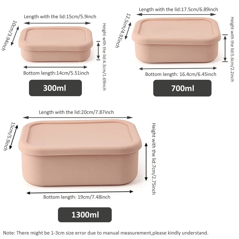 3Pcs/set(300ml+700ml+1300ml) Silicone Lunch Box,Microwaveable Bento Box,Food Container With Lid For School Work Travel Leakproof