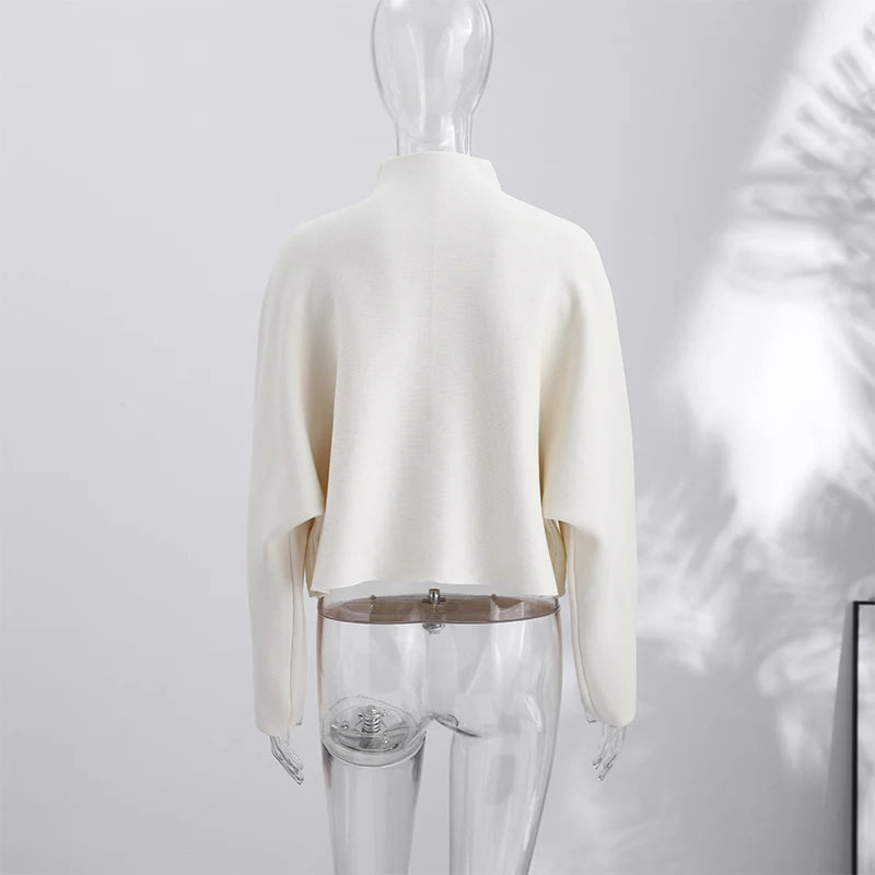 Elegant Knitted Zipper Women's Sweater Solid Full Sleeve Stand Collar Loose Open Stitch Female 2026 Fashion Autumn Outwear Lady
