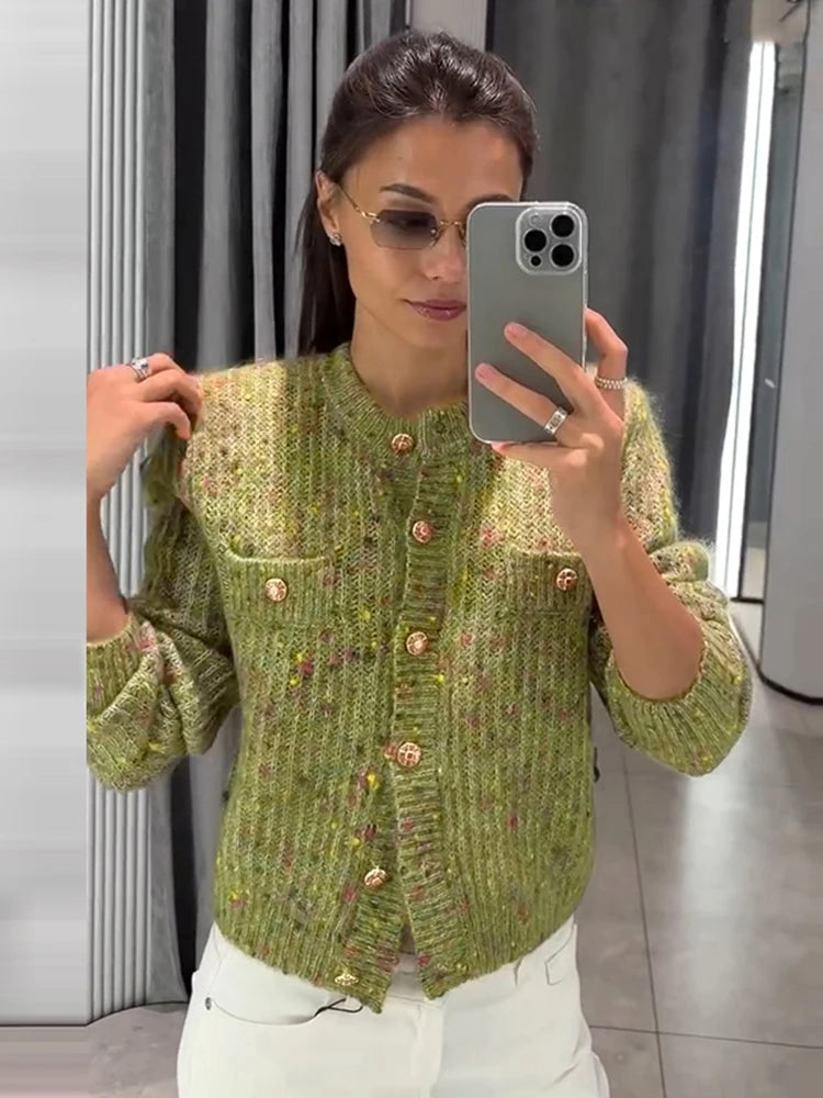 Street Knitted Women's Cardigan Full Sleeve O-Neck Single-Breasted Lady Top 2026 Autumn Winter Fashion Female Outerwear