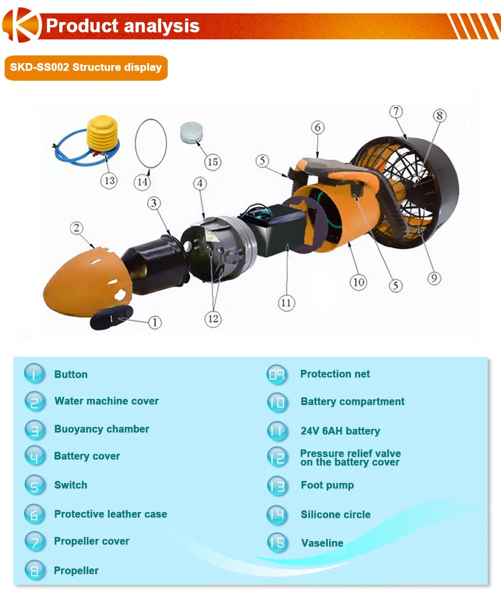 2026 New Design Factory Offer 300W High-Class Diving Equiment Water Scooter,Sea Scooter Underwater Screw (Without Battery)