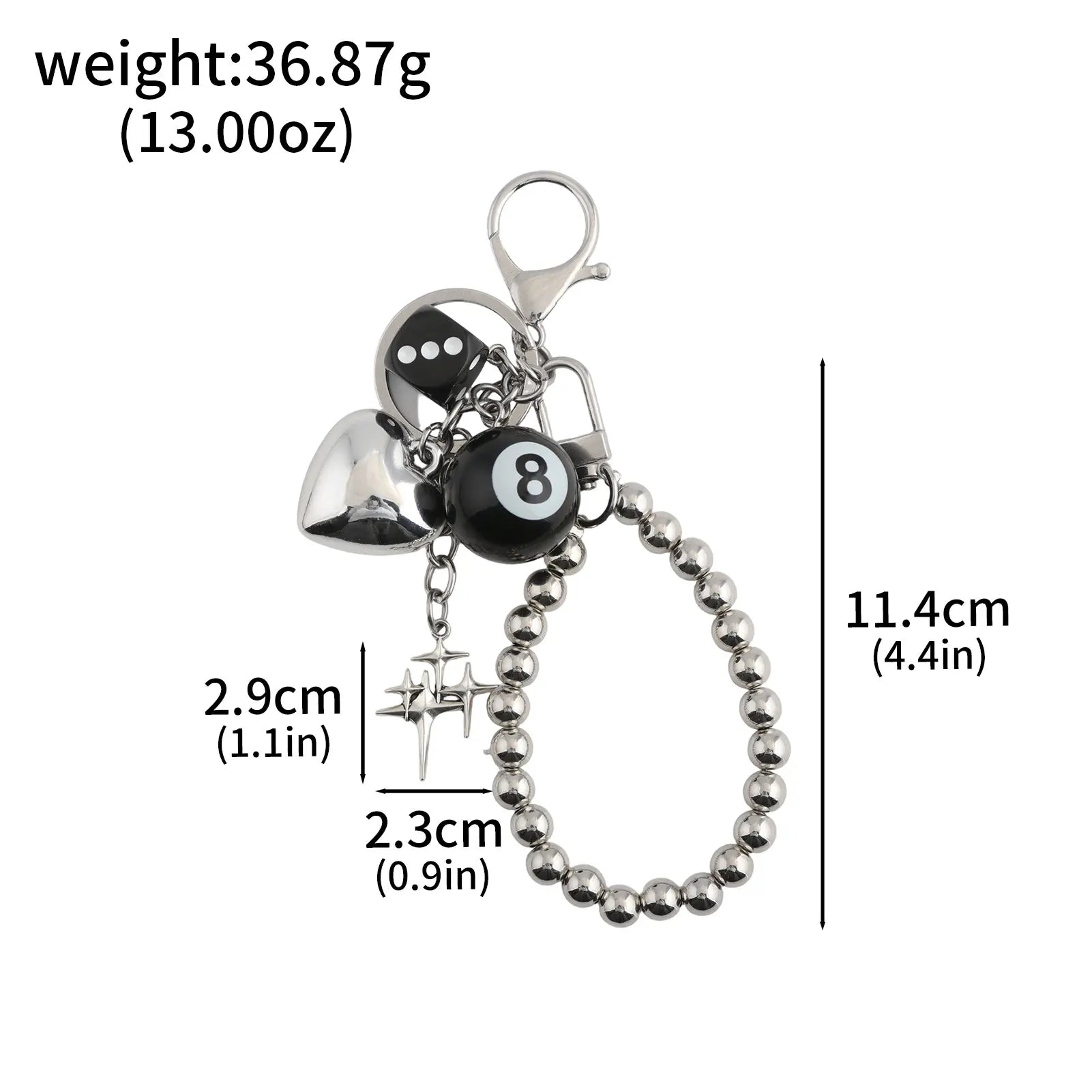 Y2K Detachable Pants Chain 8-Ball Dice Heart Waist Chain Adjustable Men's Streetwear Jeans Bag Charm Gift Jewelry