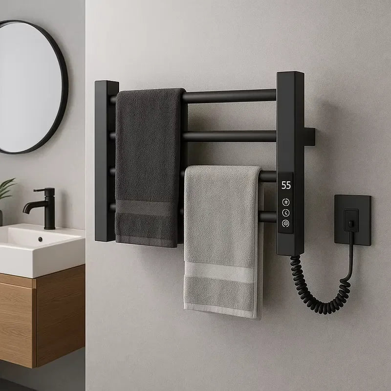 Mini Electric Towel Heater Black Spa Dryer with Track Bracket Steel Bathroom Accessories Household Hot and Moist Hanger