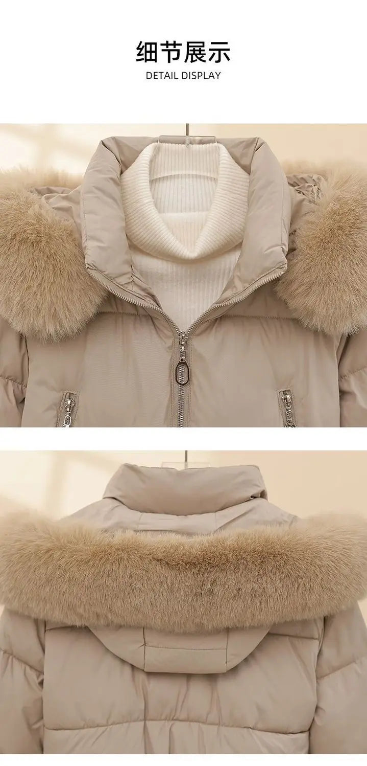 Korean Style Cropped Slim Fit Puffer Parka Women Detachable Faux Fur Trim Hood Thick Warm Zip Pockets Winter Casual Outfit 2026