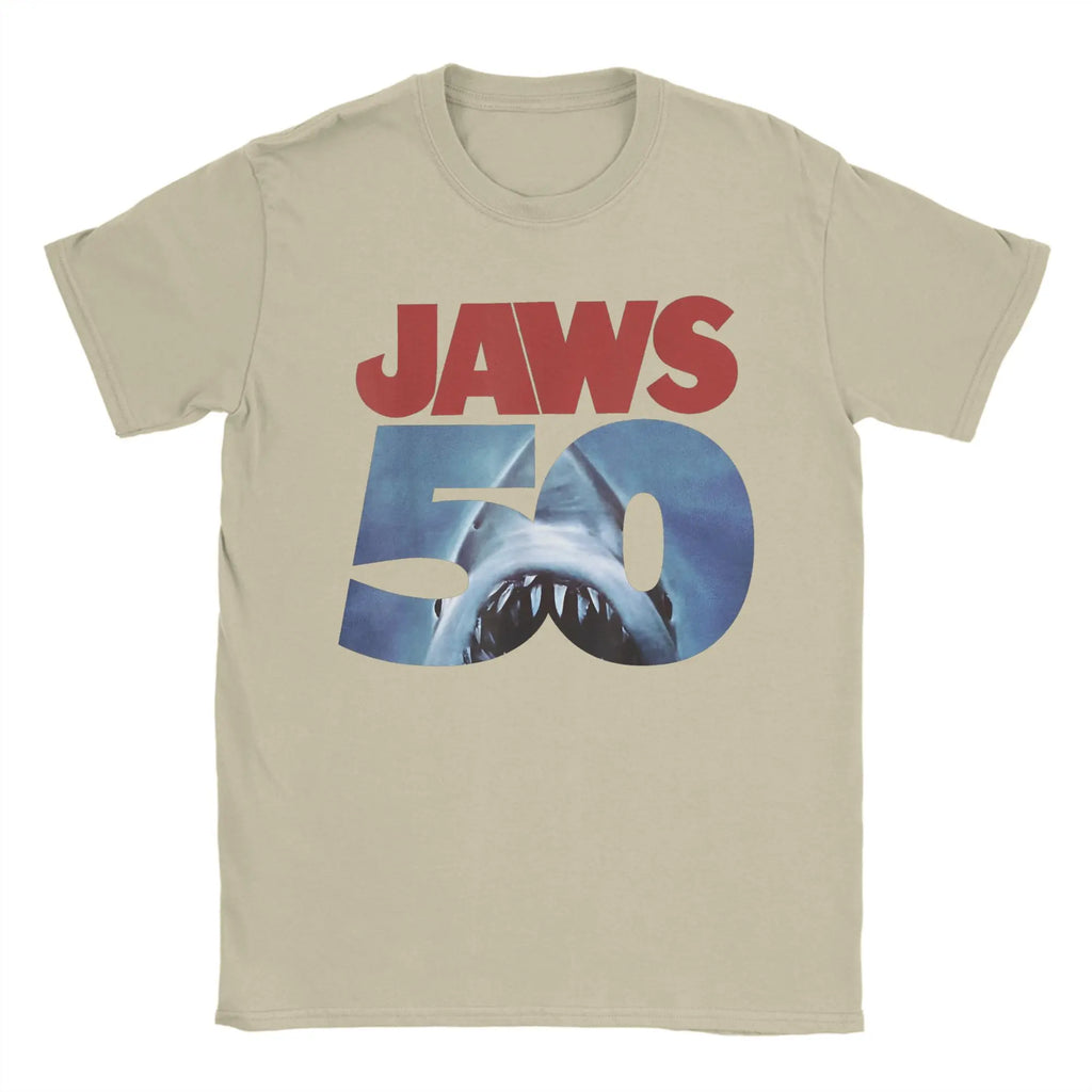 Jaws 50th Anniversary Logo Movie Graphic T Shirt Men Cotton Creative T-Shirt Round Neck  Tee Shirt Short Sleeve Tops New Arrival