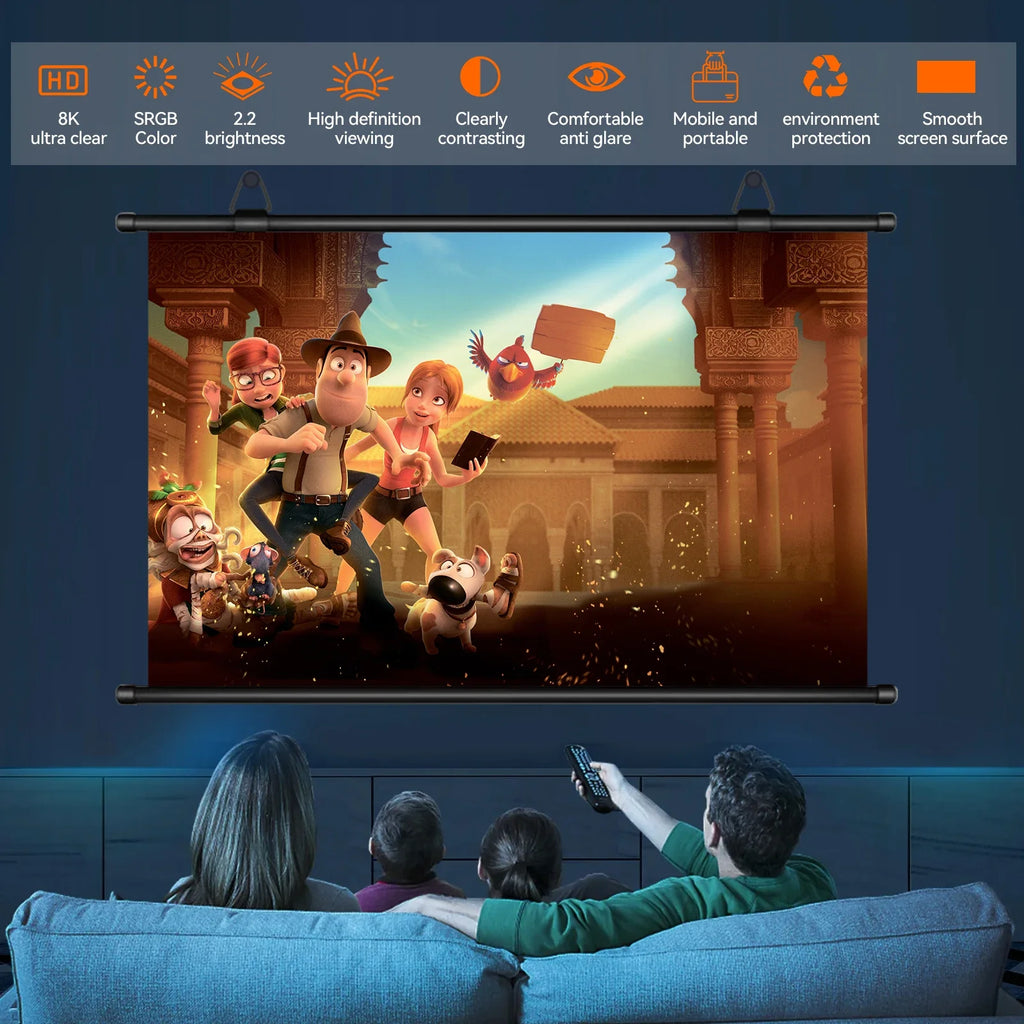 Anti-Light Projector Screen 16:9, Thickened HD Wall Mounted Projection Screen, No-Hole Easy Installation, Wrinkle-Resistant Home