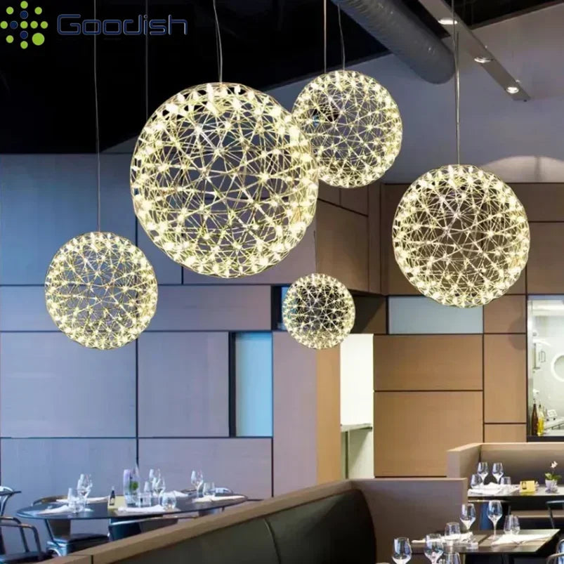 Modern Minimalist Stainless Steel Spark Ball LED Pandent Lights Art Creative Lamps for Chidren's Room Home Decoration Chandelier