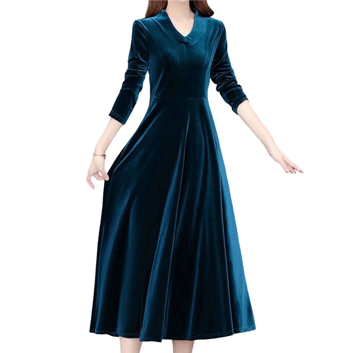 Women Fall Dress Solid Color Loose Long Sleeves Button Maxi Dress Keep Warm Velvet Mom Spring Dress Women Clothes