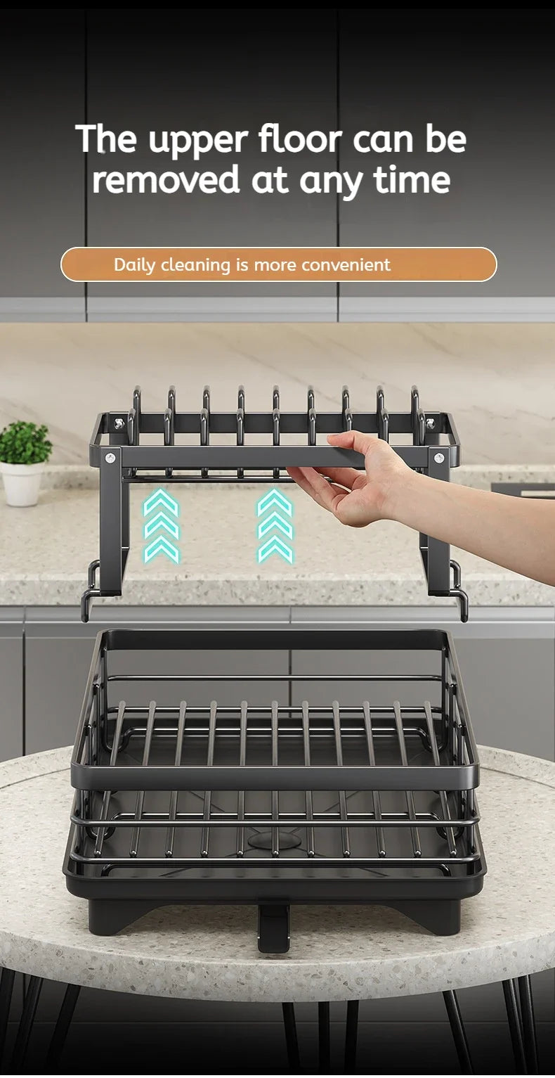 Dish Drying Rack Adjustable Kitchen Plates Organizer with Drainboard Over Sink Plate Drainer Storage Organizer