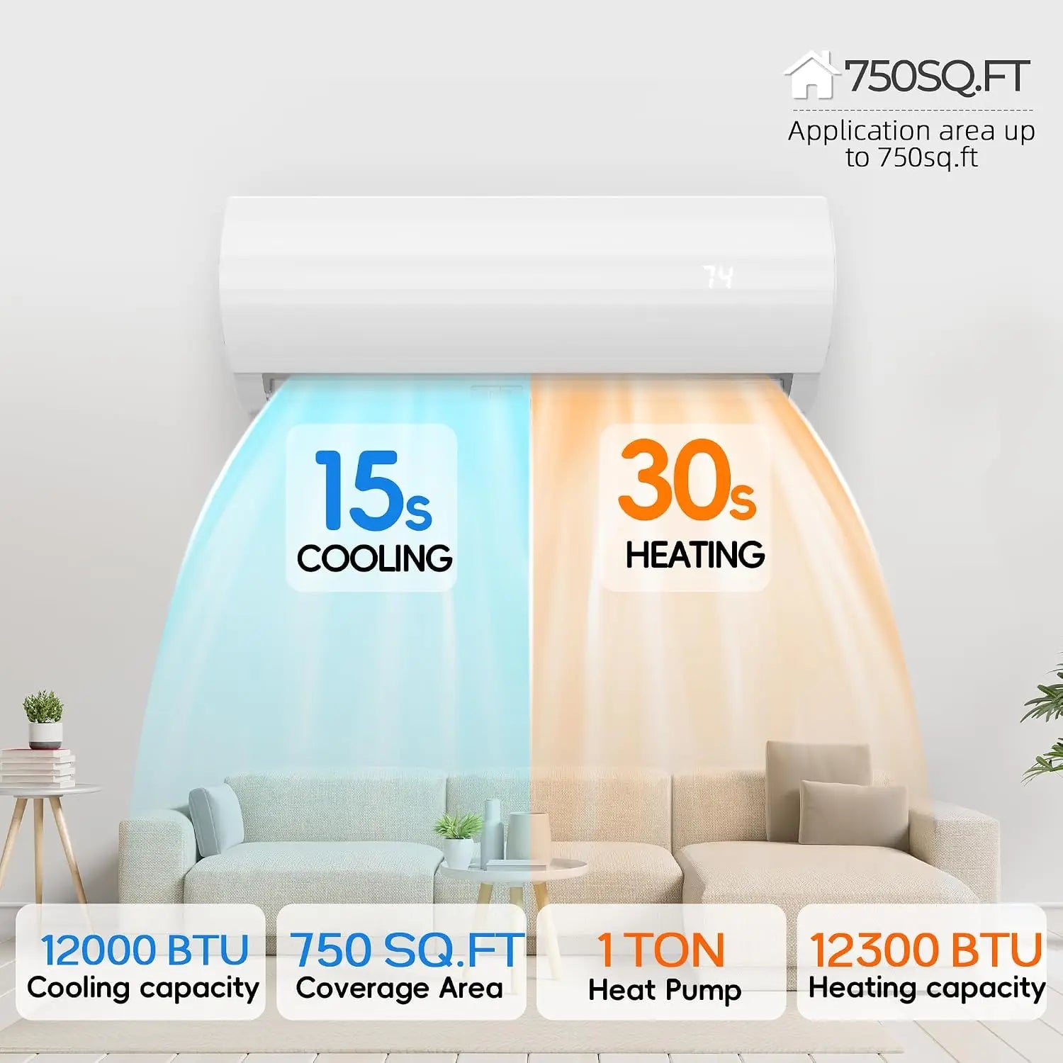 12000BTU Mini Split Air Conditioner Heat Pump 19 SEER2 Inverter Compressor 230V Custom AC Unit for Cooling up to 750 Sq. Ft. Spa