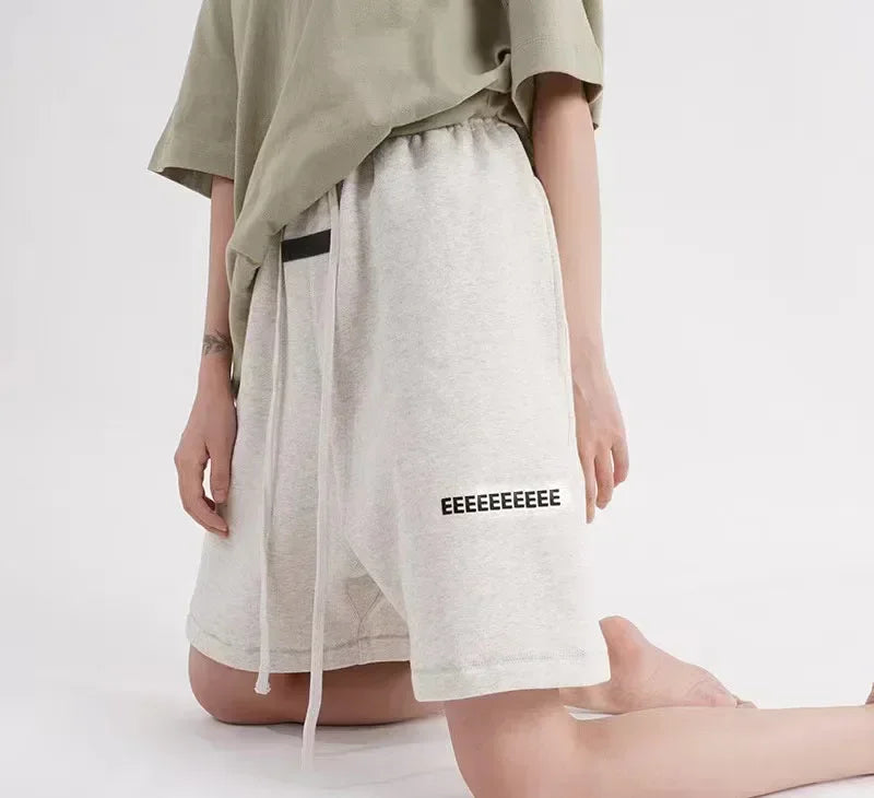 Fashion Double Line Matching Set Men's Drawstring Pants Luxury Design Plush Letter Pants High Street Couple Oversized Pants Set