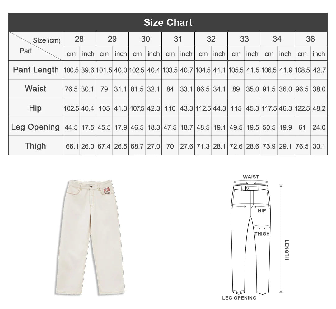 Maden Men's Vintage White Heavyweight Washed Jeans Straight 100% Cotton CleanFit Casual Pants with Zip Fly for Spring and Autumn