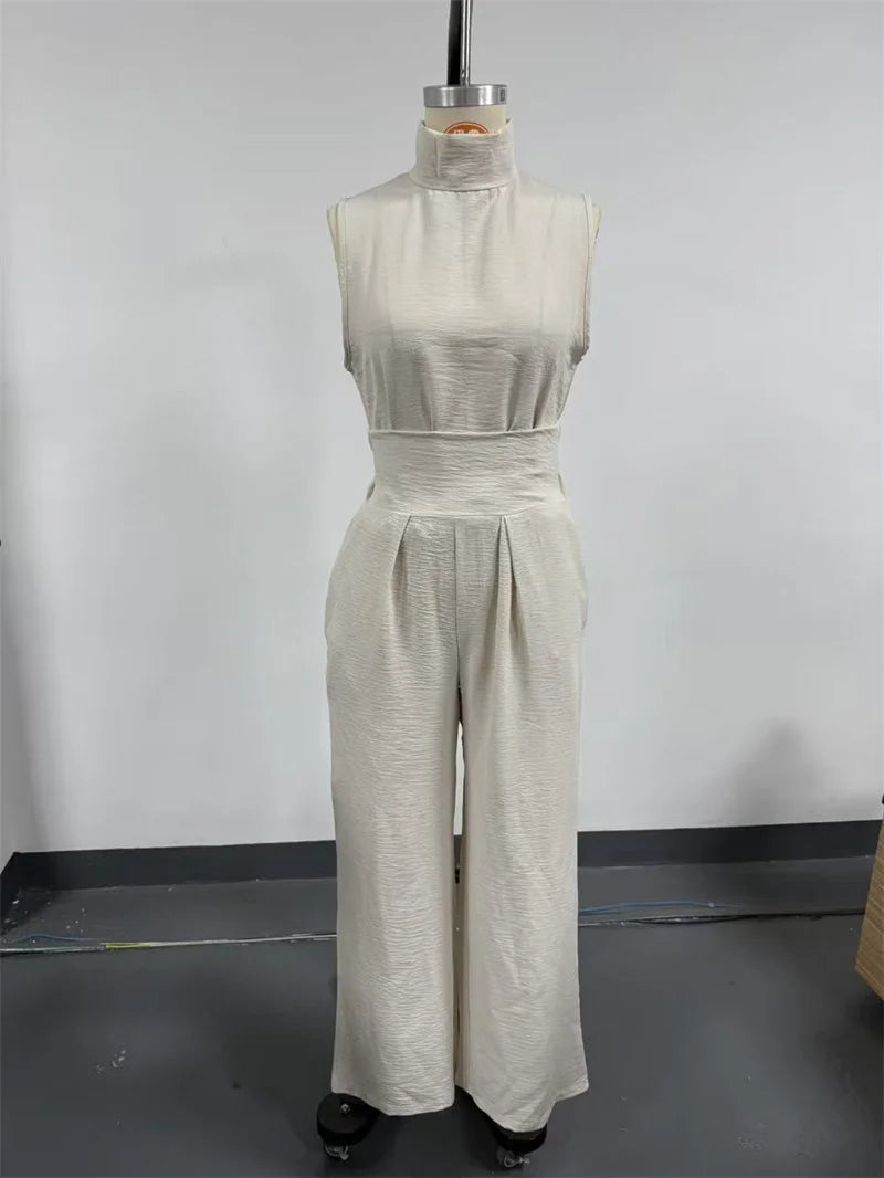 Women Summer Fashion Casual Loose Solid Suit Cotton Linen Set Sleeveless Tops Wide Leg Pants Office Ladies 2 Piece Sets 2026