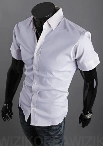 16 Colors Summer Polyester Men Solid Casual Business Shirts Men's Korean Version Slim Fit Short Sleeve Shirt 2023 New