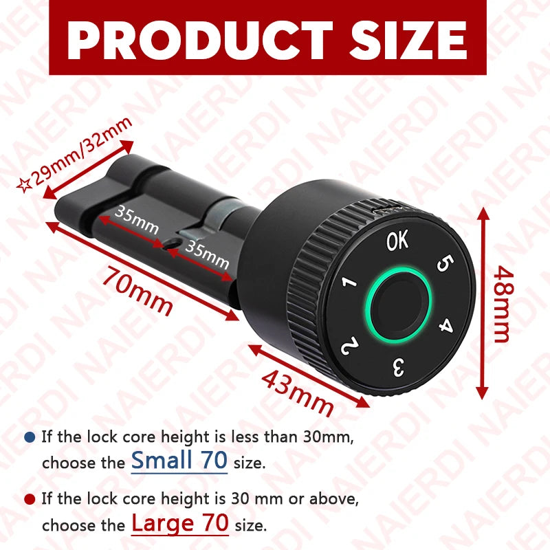 NAIERDI Smart Lock Cylinder Tuya App Fingerprint Password Unlock Electronic Door Lock Core Upgrade for Mechanical Home Lock