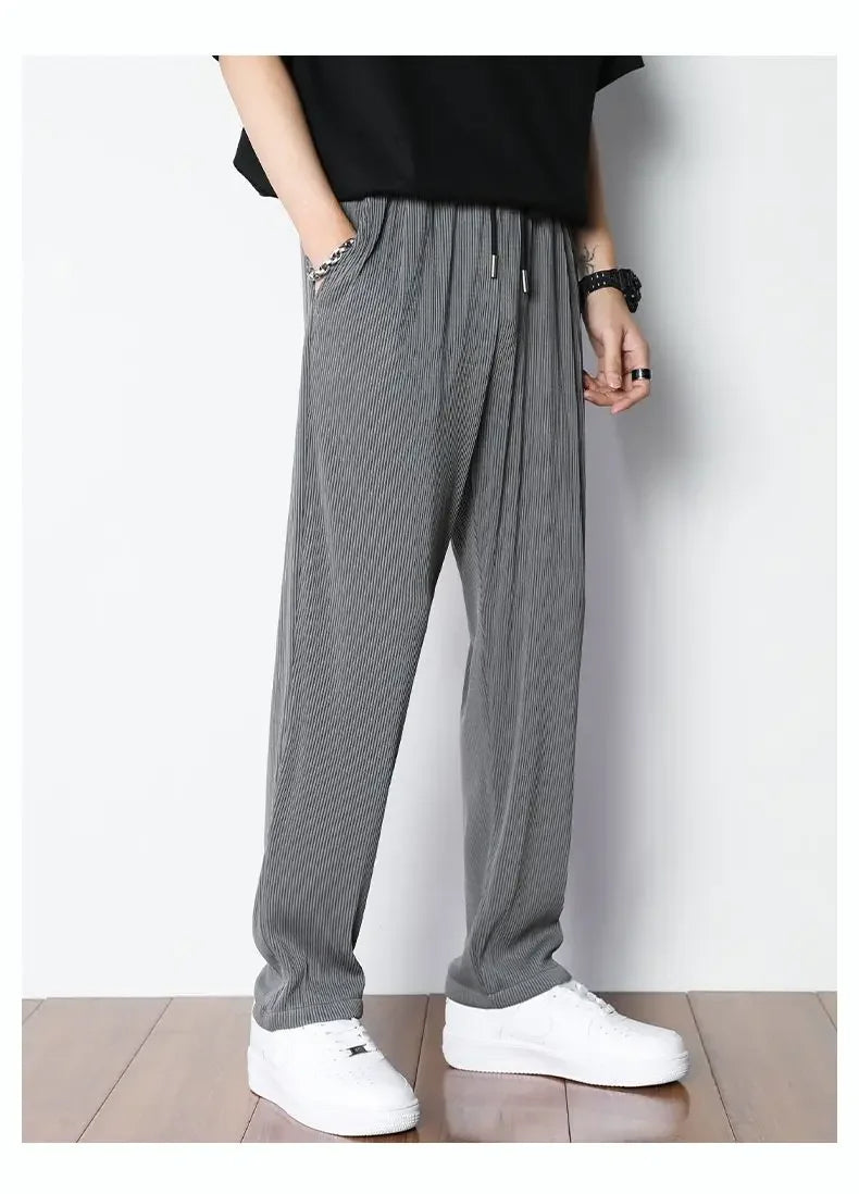 Summer White Casual Pants Men's Ice Silk Pants Men's Drape Floor Mop Pants  Korean Straight Loose Wide Leg Long Pants