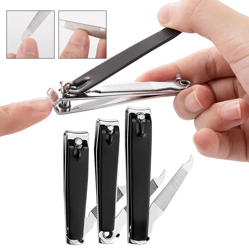 3 Sizes Nail Nipper Stainless Steel Black Fingernail Clipper Anti-splash Manicure Cutter With Files Portable Manicure Tool