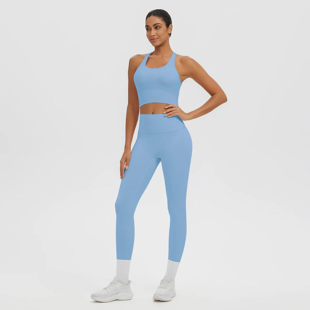 2PCS Women's Sports Pants Yoga Set Sexy Backless I-shaped Vest with Chest Pad Shock-absorbing Running Yoga Tank Top Yoga Pants