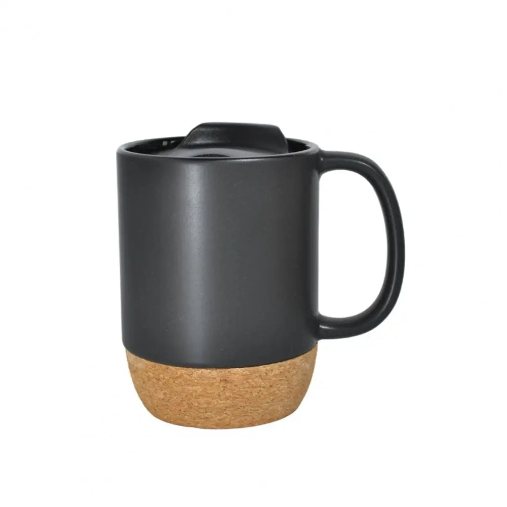 Modern Coffee Mug Leak-proof Coffee Mug 350ml Matte Black Coffee Mug with Grip Handle Cork Bottom Detachable Dustproof Lid